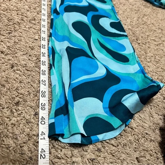 NWOT ZARA The Safia Pant Blue Psychedelic High Waisted Satin Flowy Y2K Sz XL - Picture 10 of 10